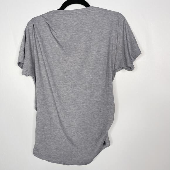 Athleta Medium M Gray Essence Pleated Tee Side Ruched Short Sleeve Round Neck - Picture 2 of 8